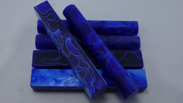 Acryl Pen Blanks blau-weiß durchzogen eckig und rund